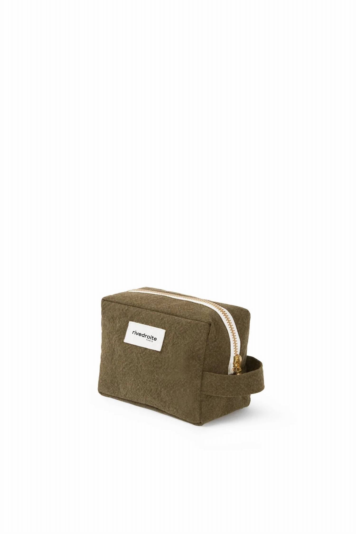 Rivedroite Paris Women's Tournelles Cosmetic Bag in military green - women's bag - detail view