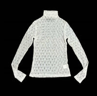 Enza Costa Lace Turtleneck Top in white - women's long sleeve top - detail view