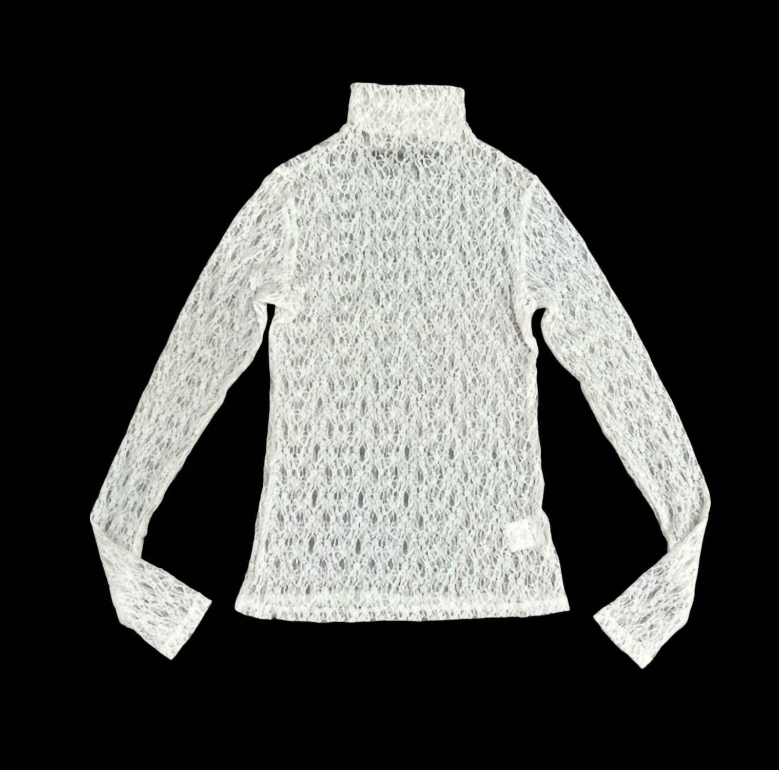 Enza Costa Lace Turtleneck Top in white - women's long sleeve top - detail view