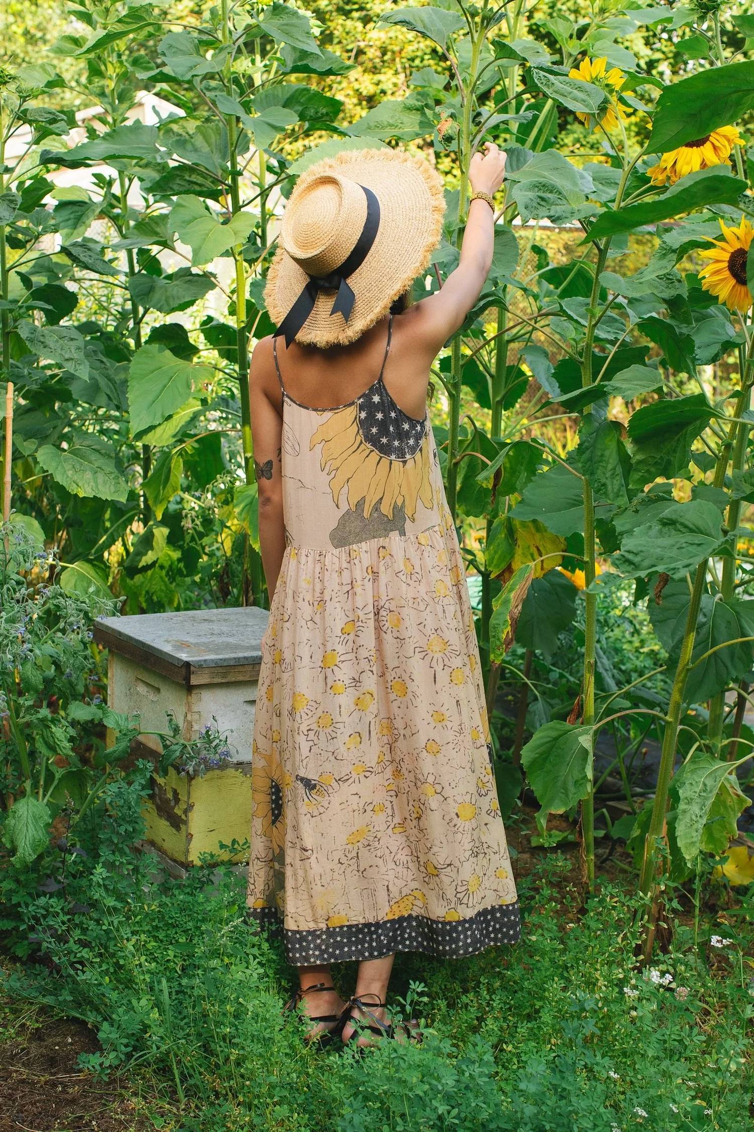 Milk & Honey - Bohéme Slip Dress With Bees And Sunflowers
