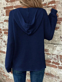 Lily Clothing Waffle Button-up Hoodie Pullover in navy - women's top - view 4