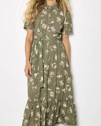APRICOT Pressed Daisy Shirt Dress in khaki - women's dress - detail view