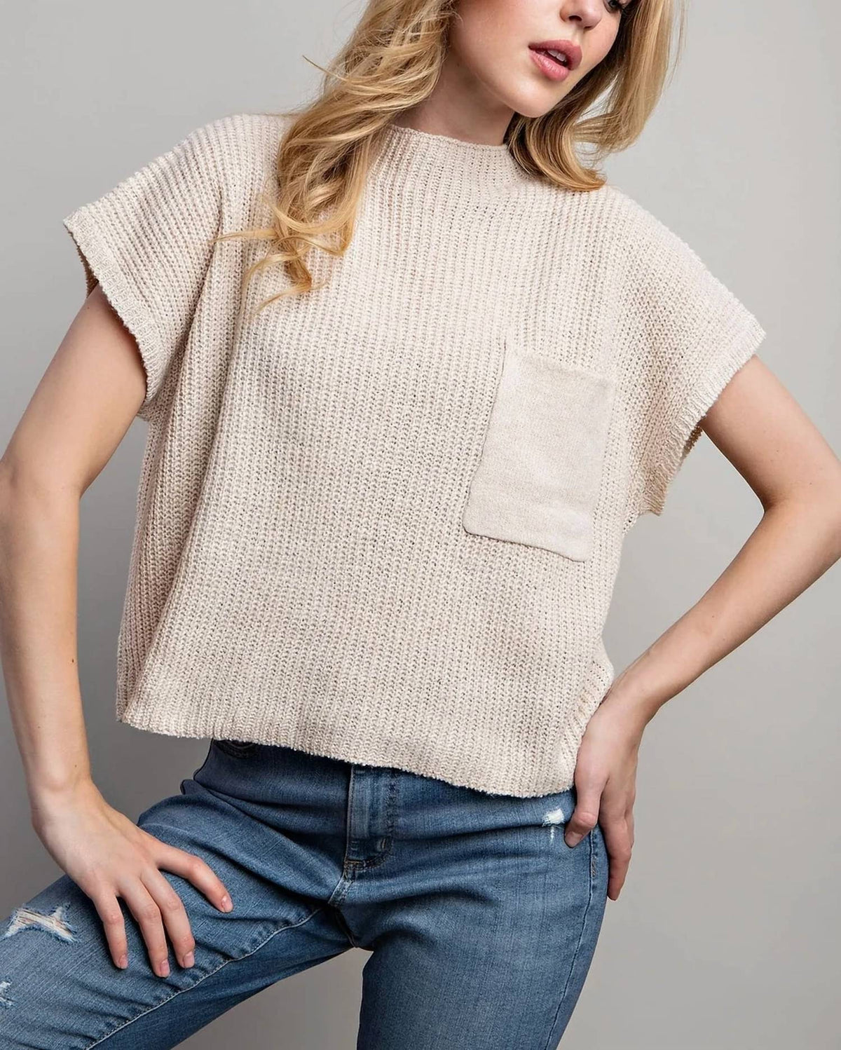 Sweet Generis - Rib-knit Short Sleeve Sweater