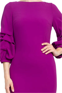 Alberto Makali - Boat Neck Gathered 3/4 Sleeve Slit Back Scuba Dress