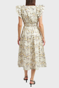En Saison Mindy Midi Dress in sage multi - women's dress - detail view
