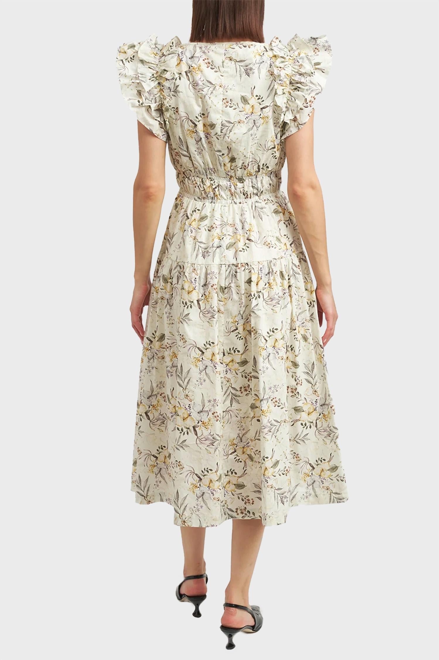 En Saison Mindy Midi Dress in sage multi - women's dress - detail view