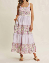 In February - Dreamy Ideal Florals And Stripes Tiered Midi Dress
