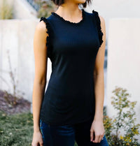 Hayden LA Ruffled Mock Neck Sleeveless Top in black - women's t-shirt