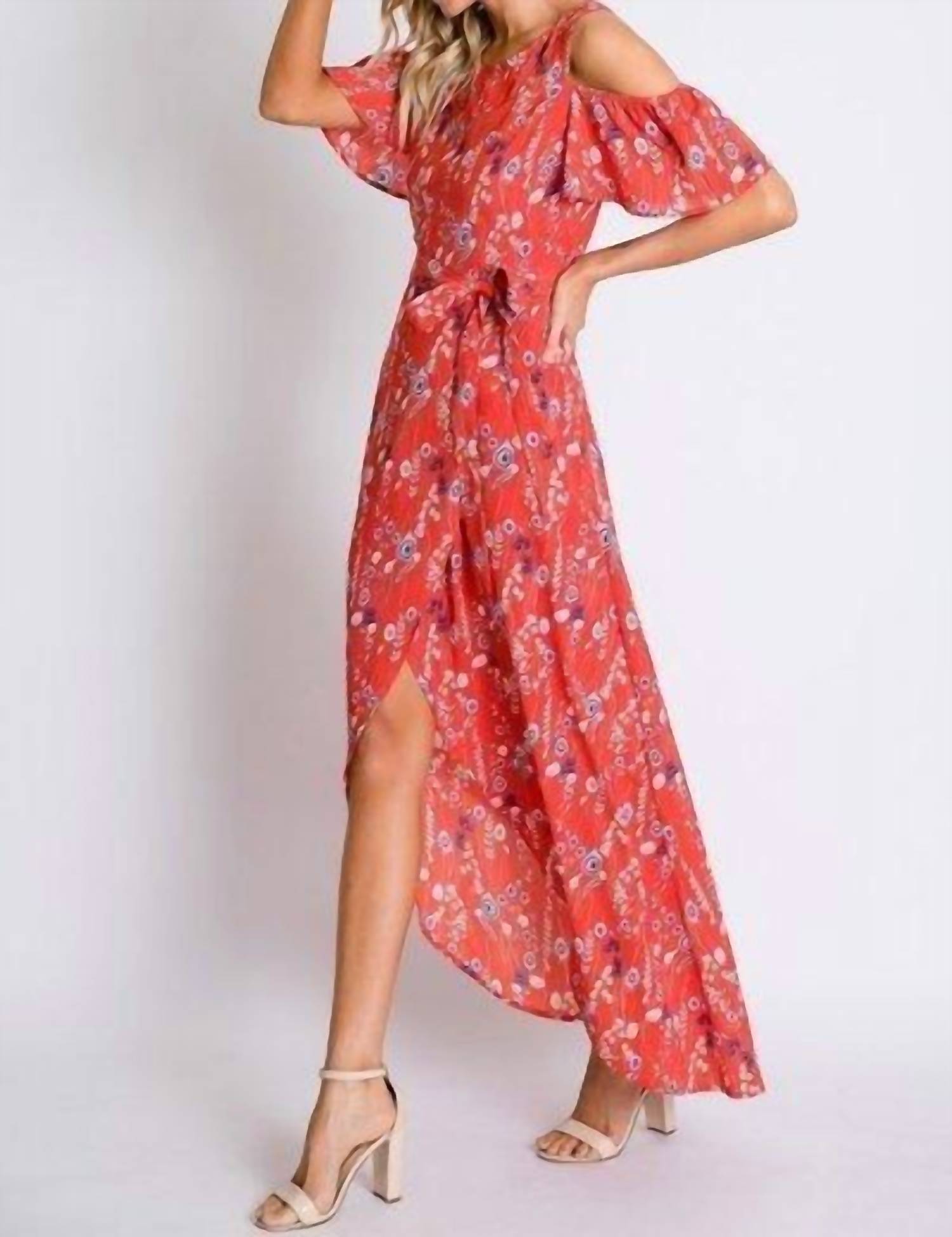 Davi & Dani - Floral Cold Shoulder Tulip Dress