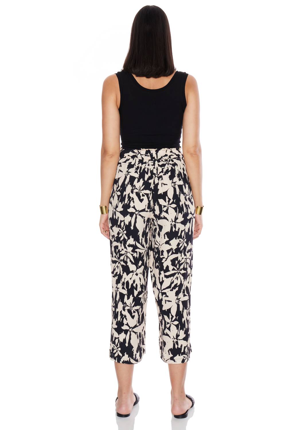 Velvet Heart Claudette Floral Cropped Palazzo Pants in black cream - women's pants - alternate view