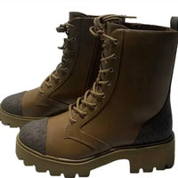 MICHAEL KORS Women's Weiss Faux Leather Tall Combat Bootie in brown - women's shoe