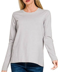 Zenana - Cotton Crewneck Long Sleeve Tee