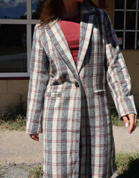 SAGE THE LABEL Orchard Plaid Long Coat in beige - women's jacket - detail view