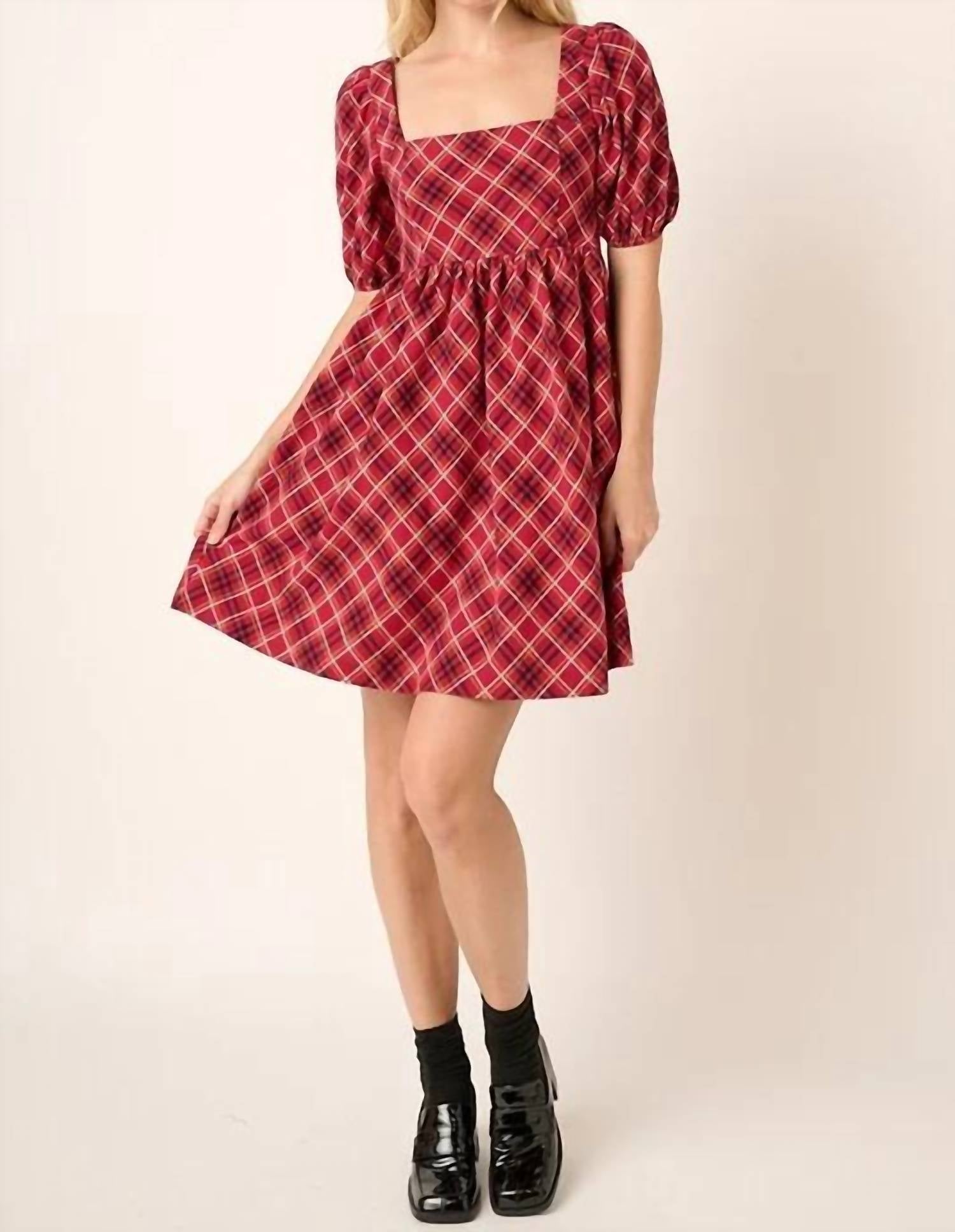 Mittoshop - Puff Sleeve Babydoll Mini Dress