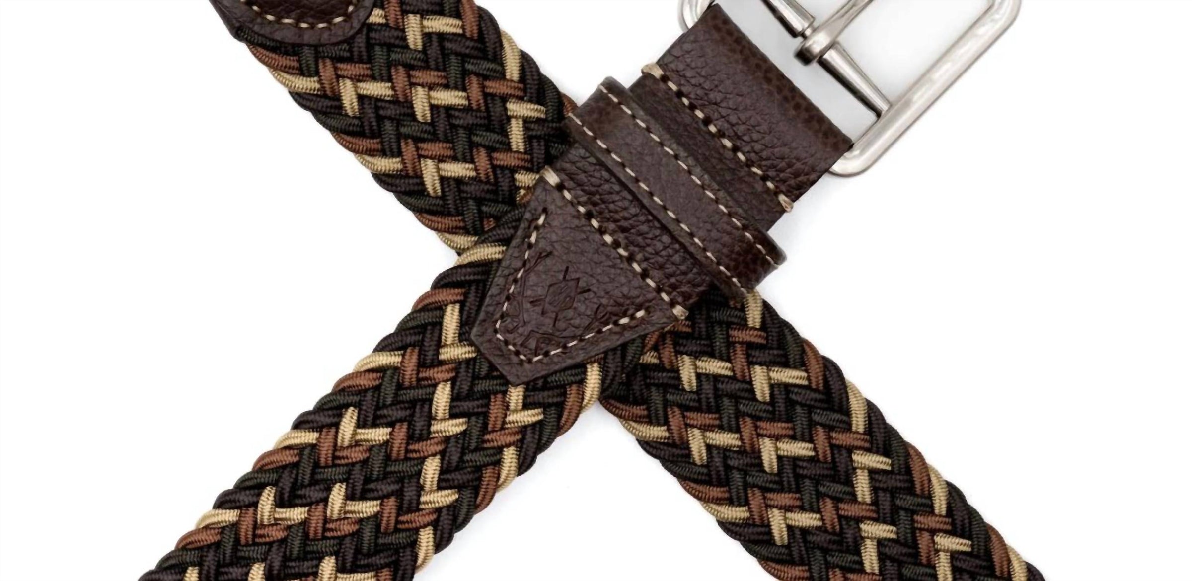 Martin Dingman Men's Newport Woven Italian Belt in spruce multi - men's accessory - detail view