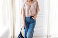 Sablyn - Simone Short Sleeve Button Down Top With Lace