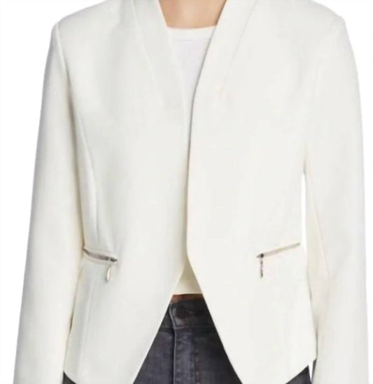 Aqua - Zipper Pockets Collarless Open Front Blazer