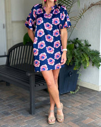 Jade - Split Neck Puff Sleeve Dress