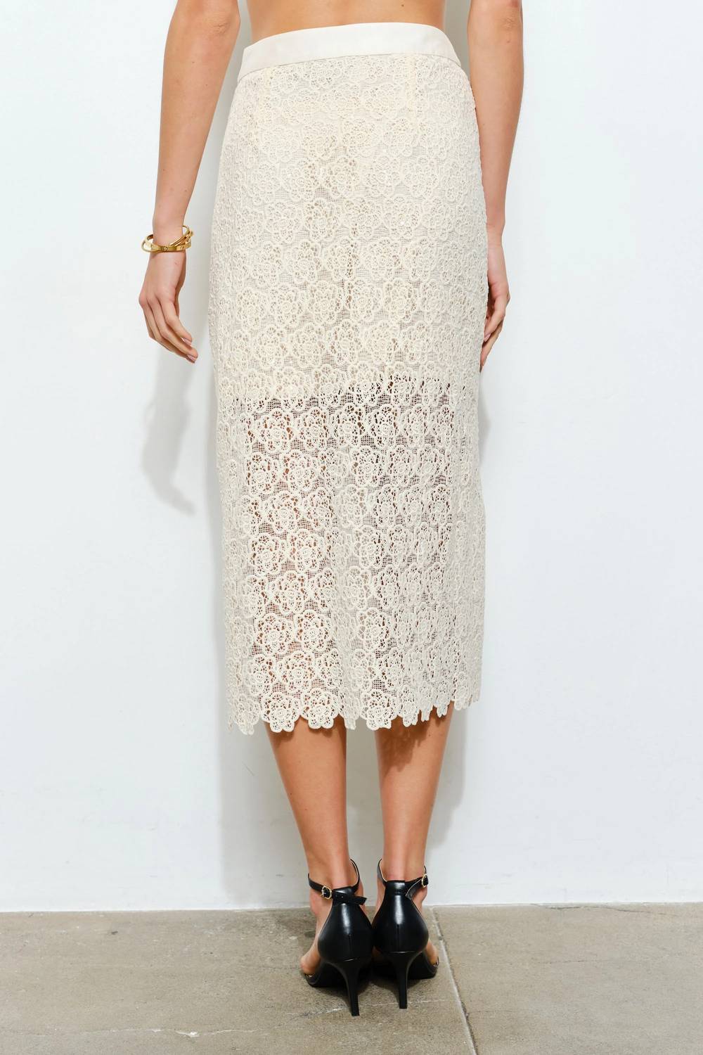 Ina Fashion - Charlotte Floral Lace Button-front Midi Skirt