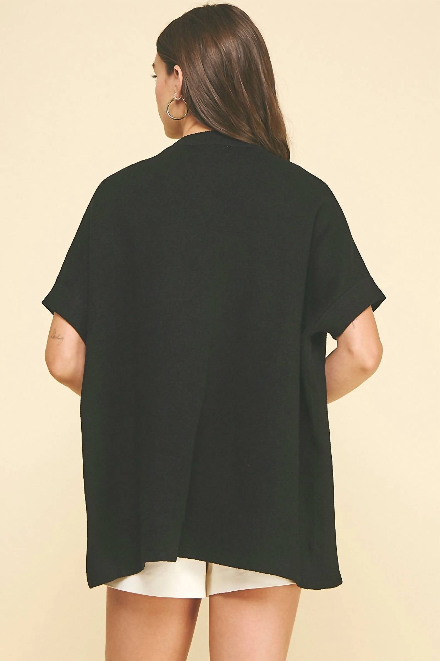 PINCH Open Front Knit Cape Cardigan in black - women's cardigan - detail view