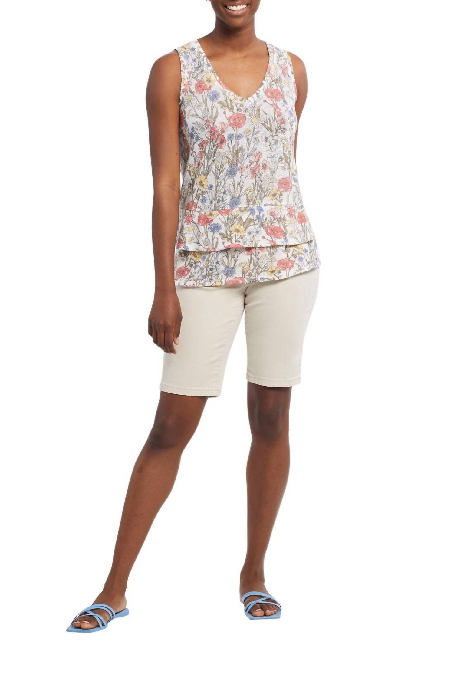 TRIBAL Kyra Floral Tiered Tank in fern - women's tank top