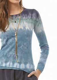 young fabulous & broke Crew Knitted Tee Top in blue tide - women's long sleeve top - detail view