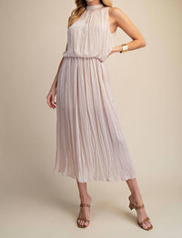 GLAM Pleated Midi Dress in champagne - women's dress