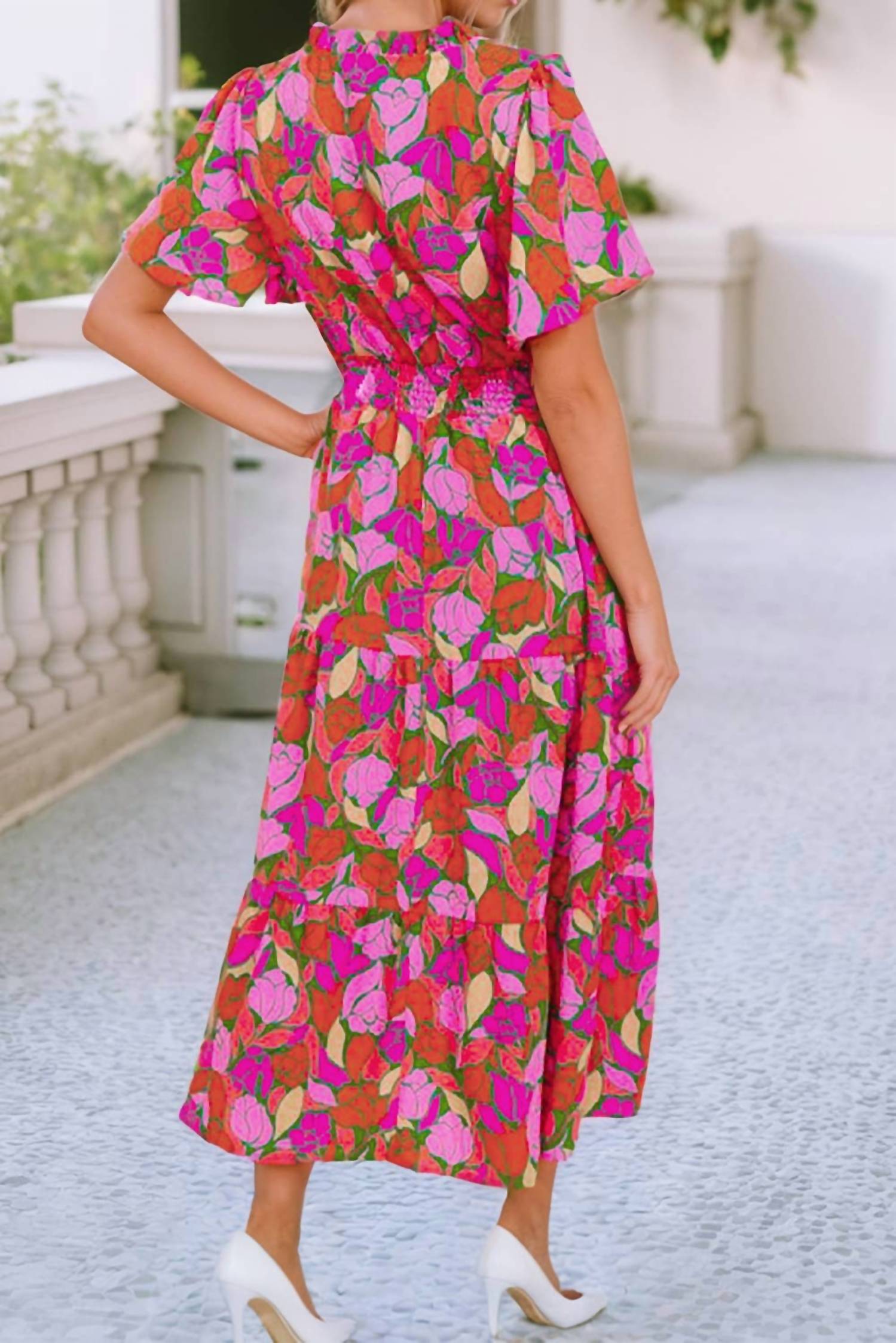 Little Daisy Closet - Women's Emily Floral Short Sleeve Smocked Waist Maxi Dress