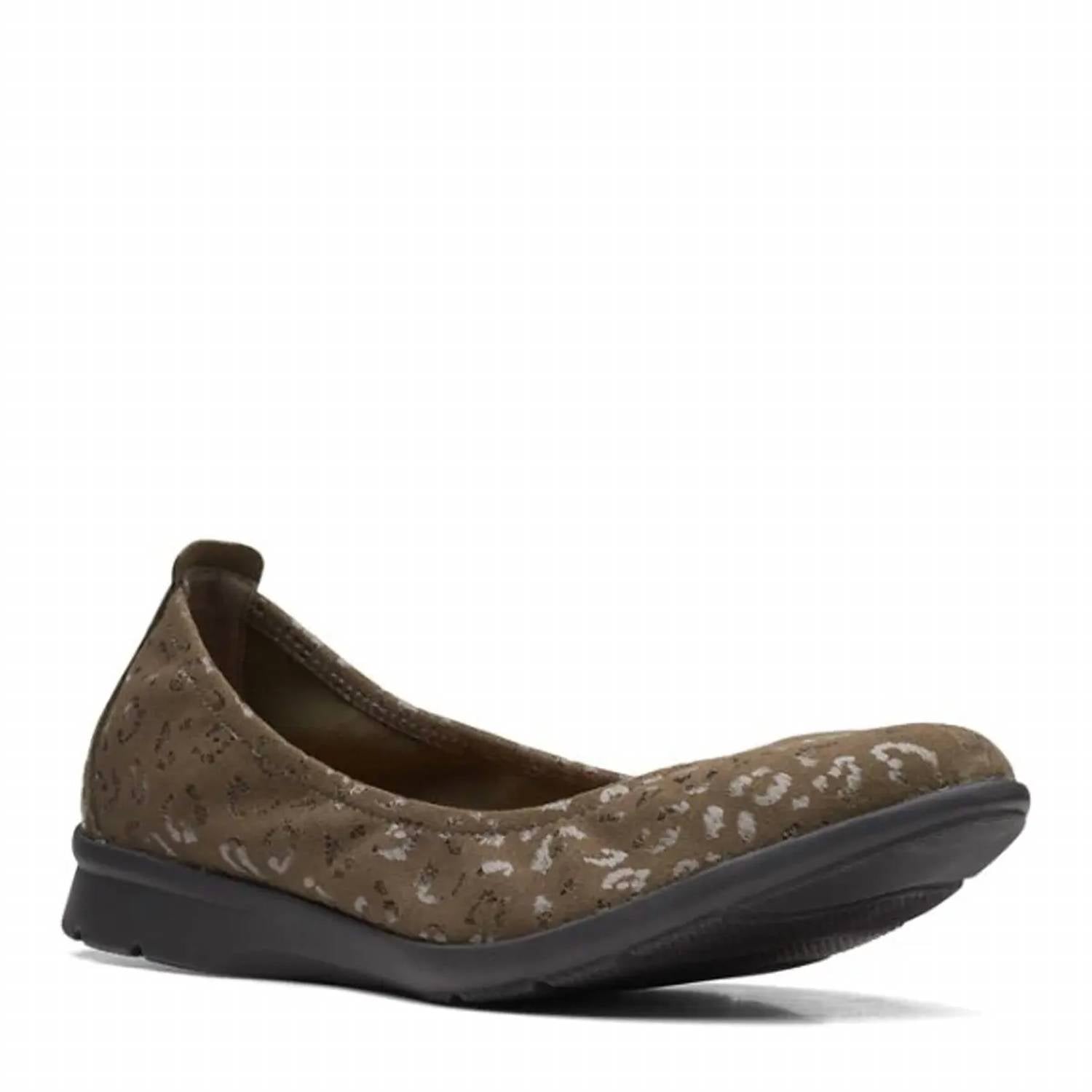 Clarks Women's Jenette Ease Ballet Flat in olive interest - women's flats - detail view