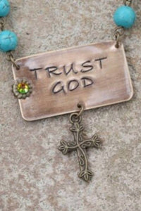 Pink Panache Women's Linked Necklace With Trust God Pendant in turquoise - women's jewelry - detail view