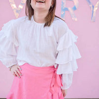 Olivaceous - Gauze ruffle sleeve top
