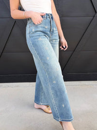 Miou Muse - Washed Denim Jeans With Bead Trim