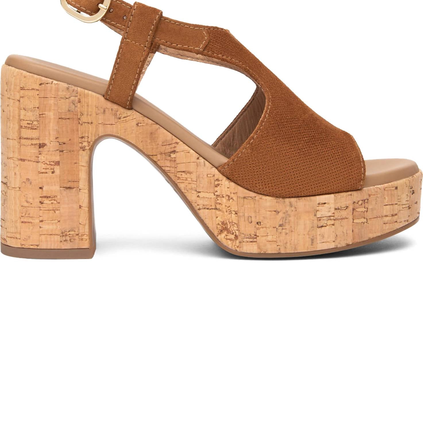NeroGiardini Women's Velour Cork Heel in tobacco - women's heels - detail view