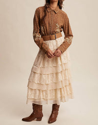 Listicle Caspia Embroidered Western Shirt in brown - women's blouse - view 9