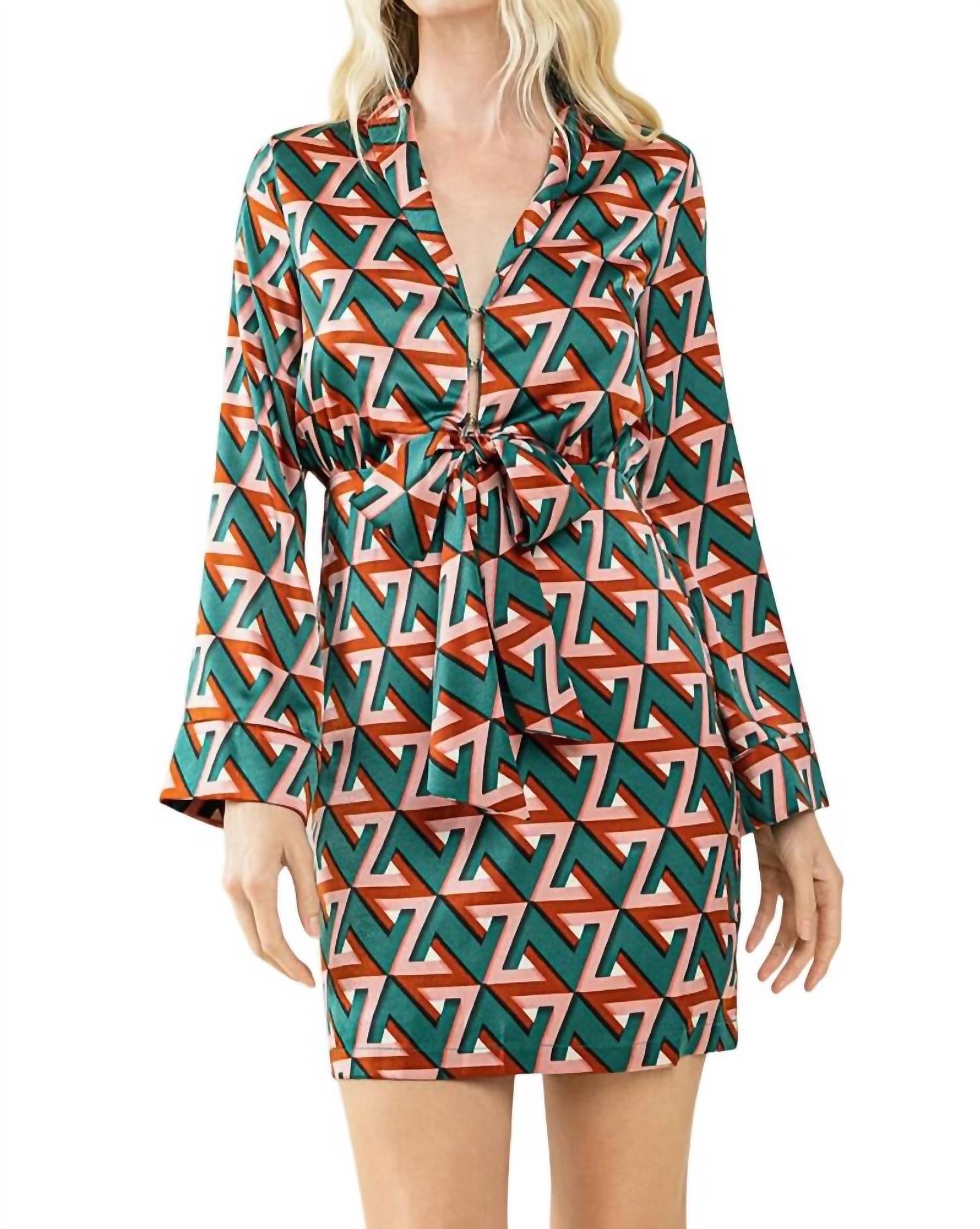 Tcec - Farrah Geometric Print Satin Dress