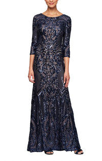 Alex Evenings - Sequin 3/4 Sleeve Mermaid Dress