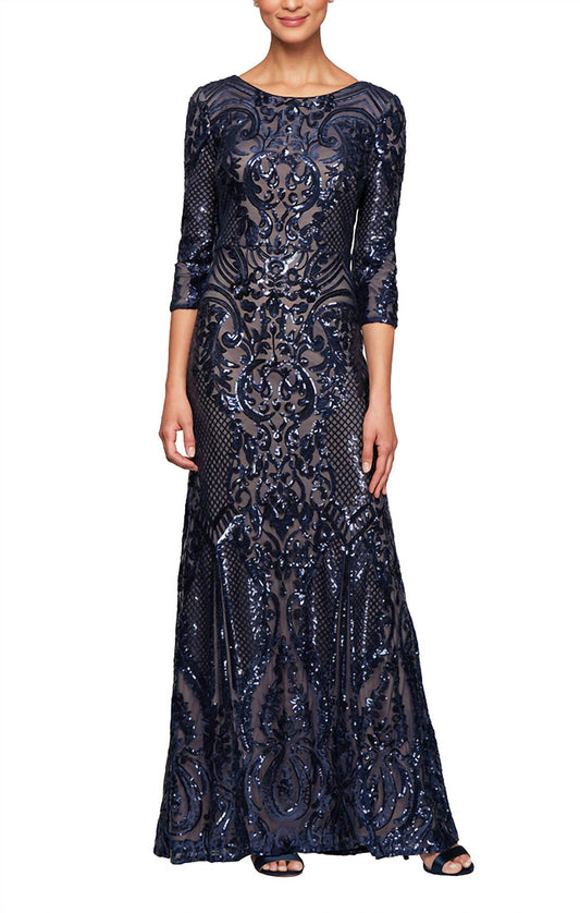 Alex Evenings - Sequin 3/4 Sleeve Mermaid Dress