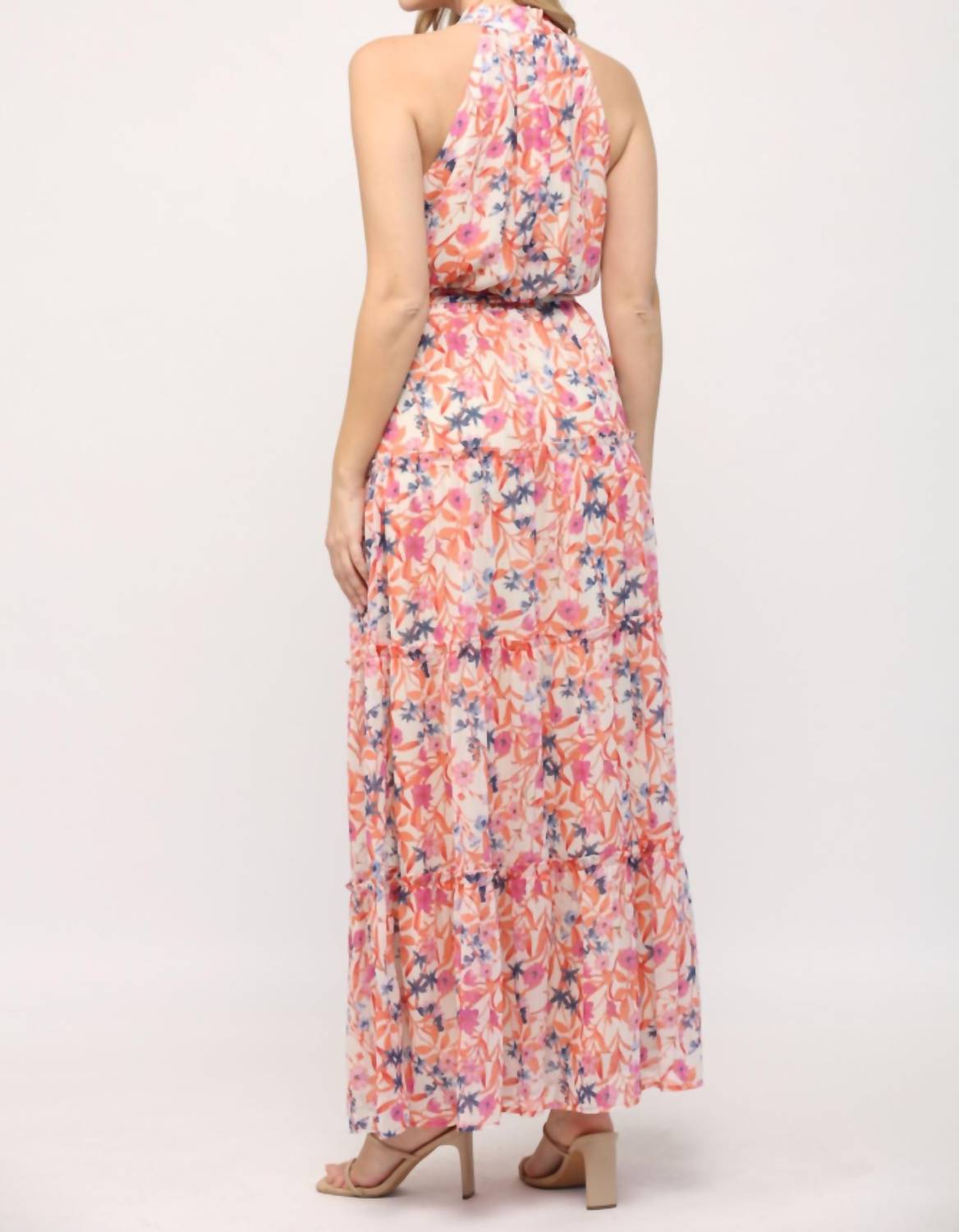 Fate - Keyhole Front Ruffle Hem Maxi Dress