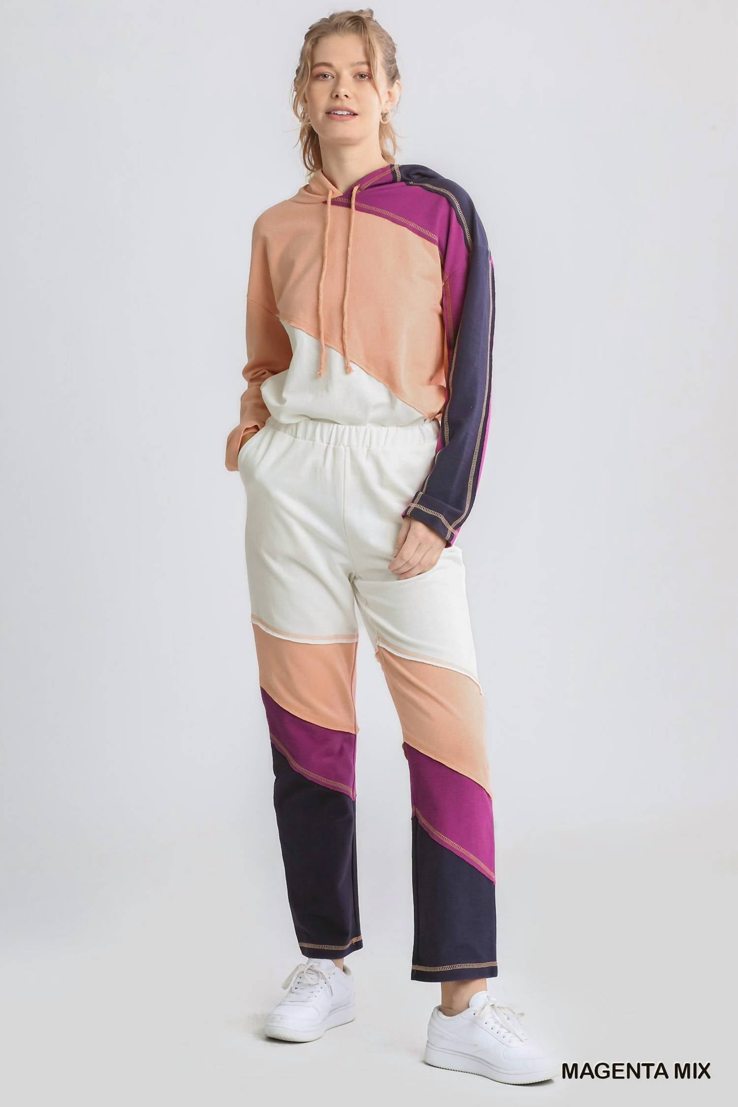 Umgee - French Terry Colorblock Stitch Detail Sweater