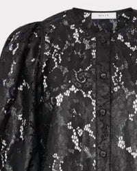 MILLY Women's Nannie Textured Lace Top in black - women's blouse - detail view