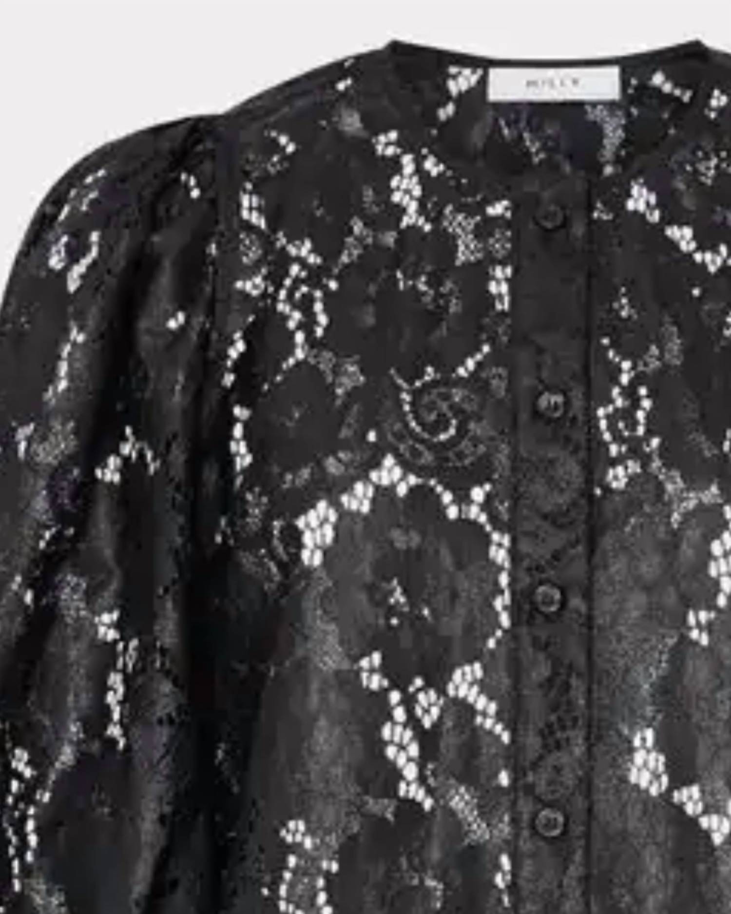 MILLY Women's Nannie Textured Lace Top in black - women's blouse - detail view