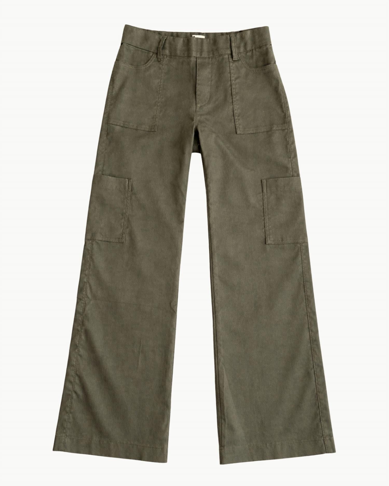 BEVY FLOG Rose Cargo Wide Leg Pant in green croc - women's pants - detail view