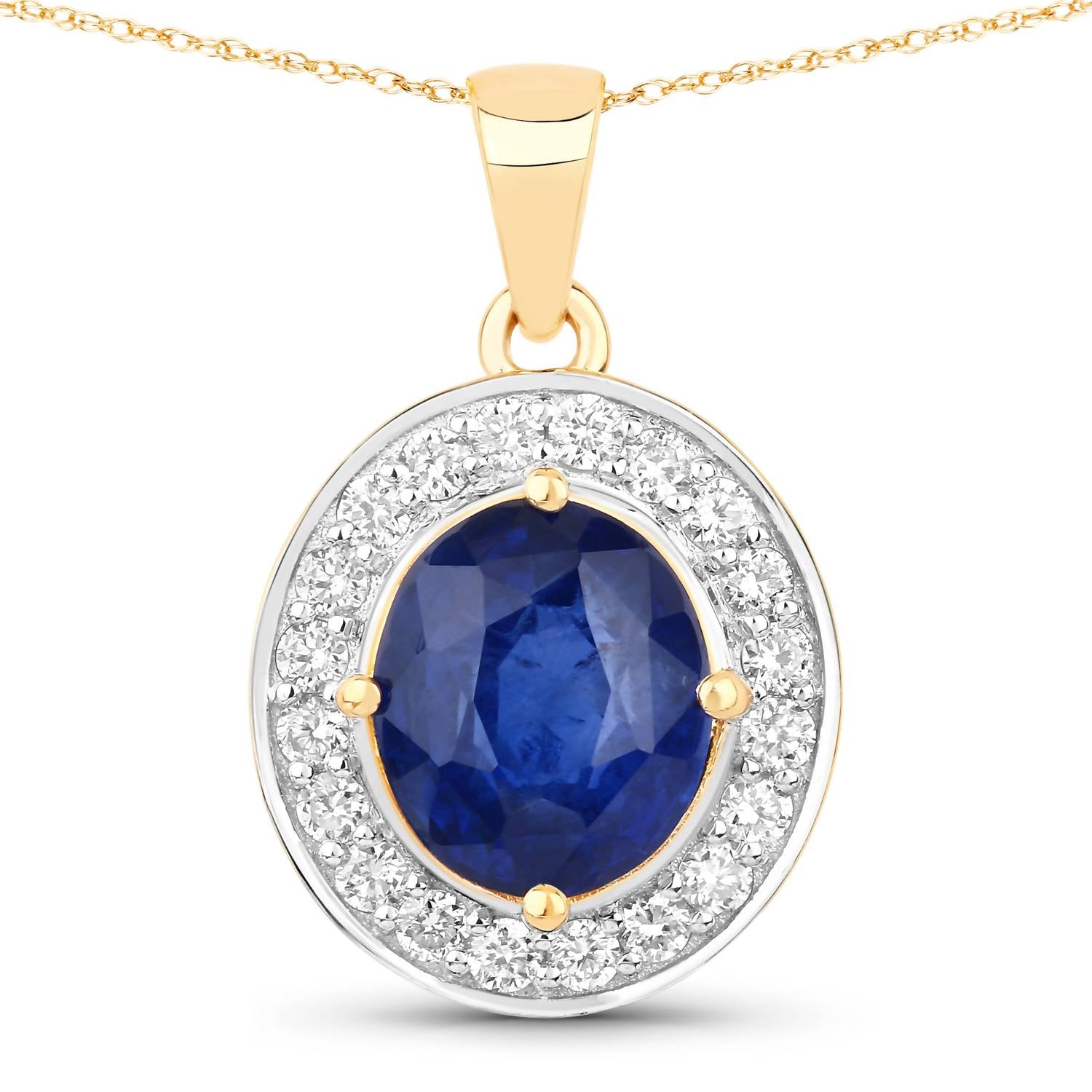 Diana M Jewels Women's Oval Natural Sapphire Pendant Necklace (2.87 Ct) - Signature in 18k yellow gold - women's jewelry