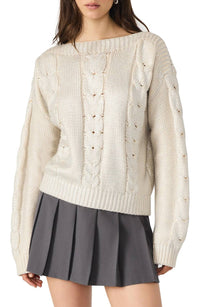 Steve Madden - Debbi Cable Cotton Boat Neck Sweater