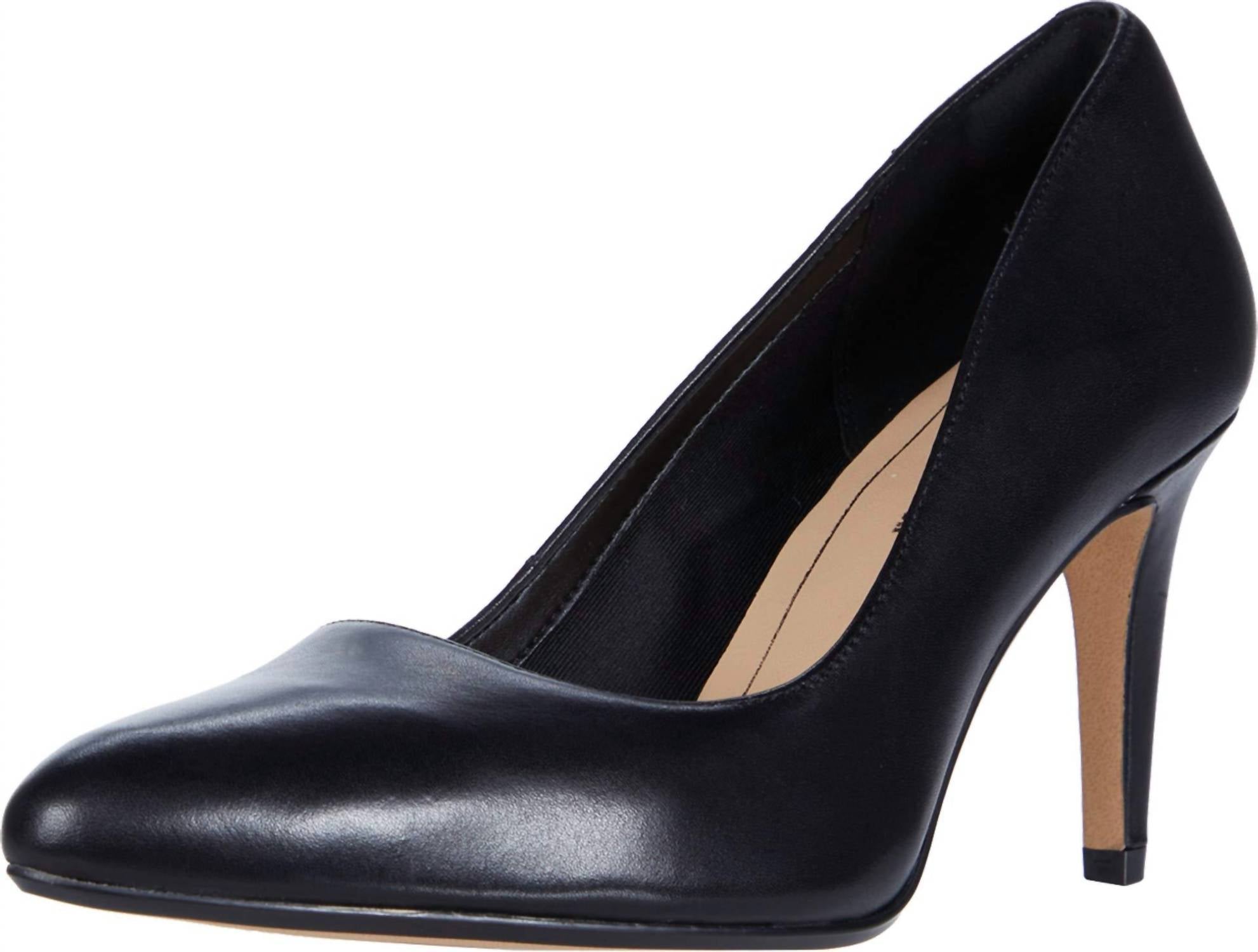 Clarks Women's Laina Rae Court Shoes in black leather - women's heels - detail view