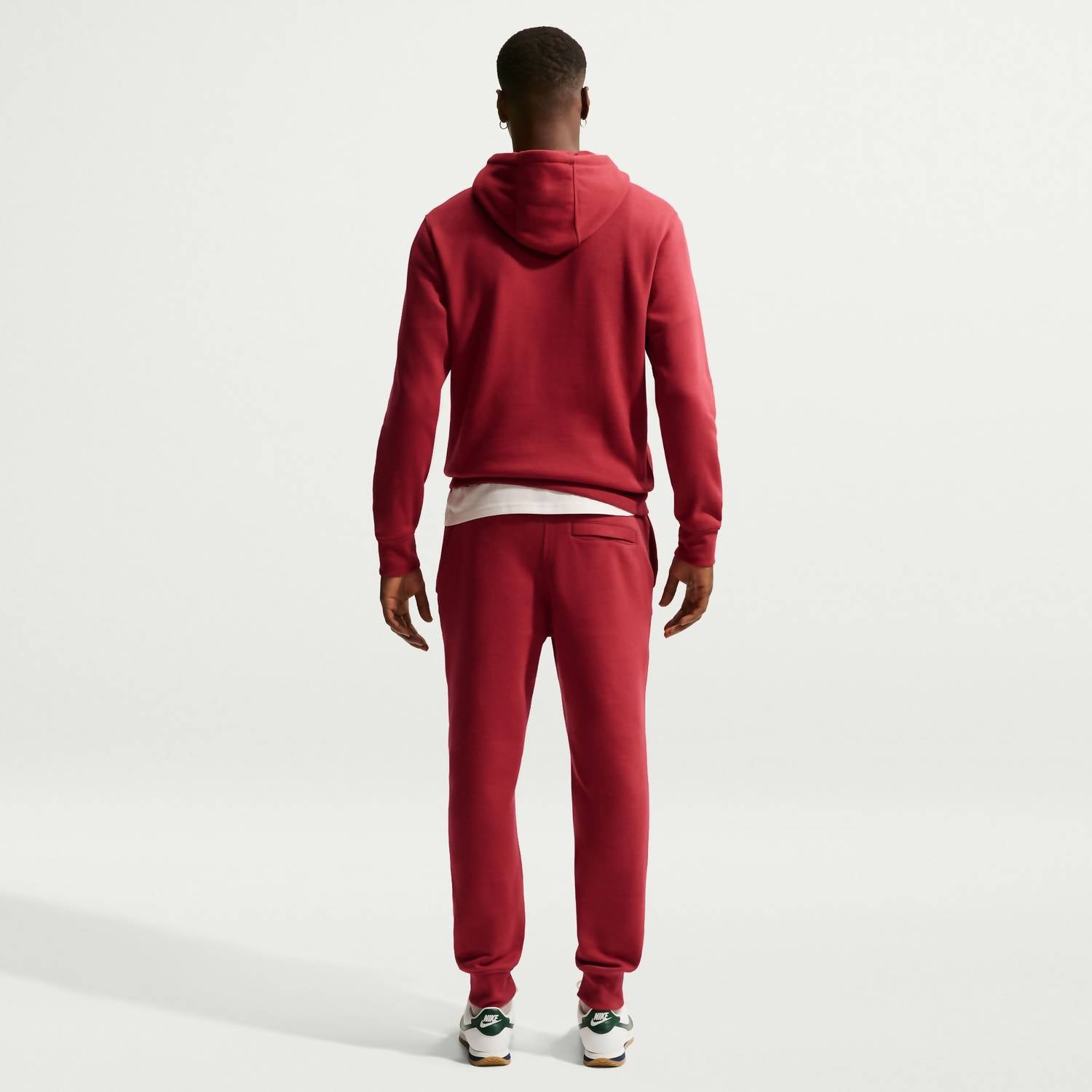 NIKE Men's Club Fleece Pull Over Hoodie in crimson white - men's shirt - detail view