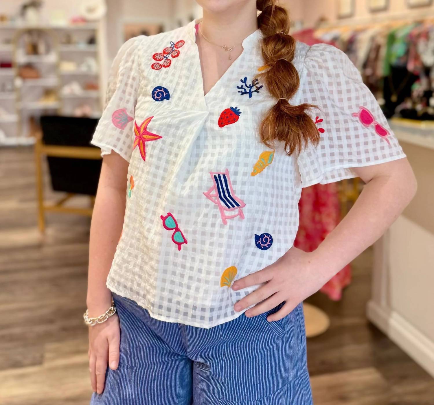 Thml - Short Sleeve Embroidery Detail Top