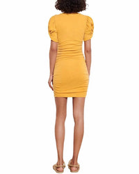 Sundry Short Puff Sleeve Mini Dress in buttercup - women's dress - detail view