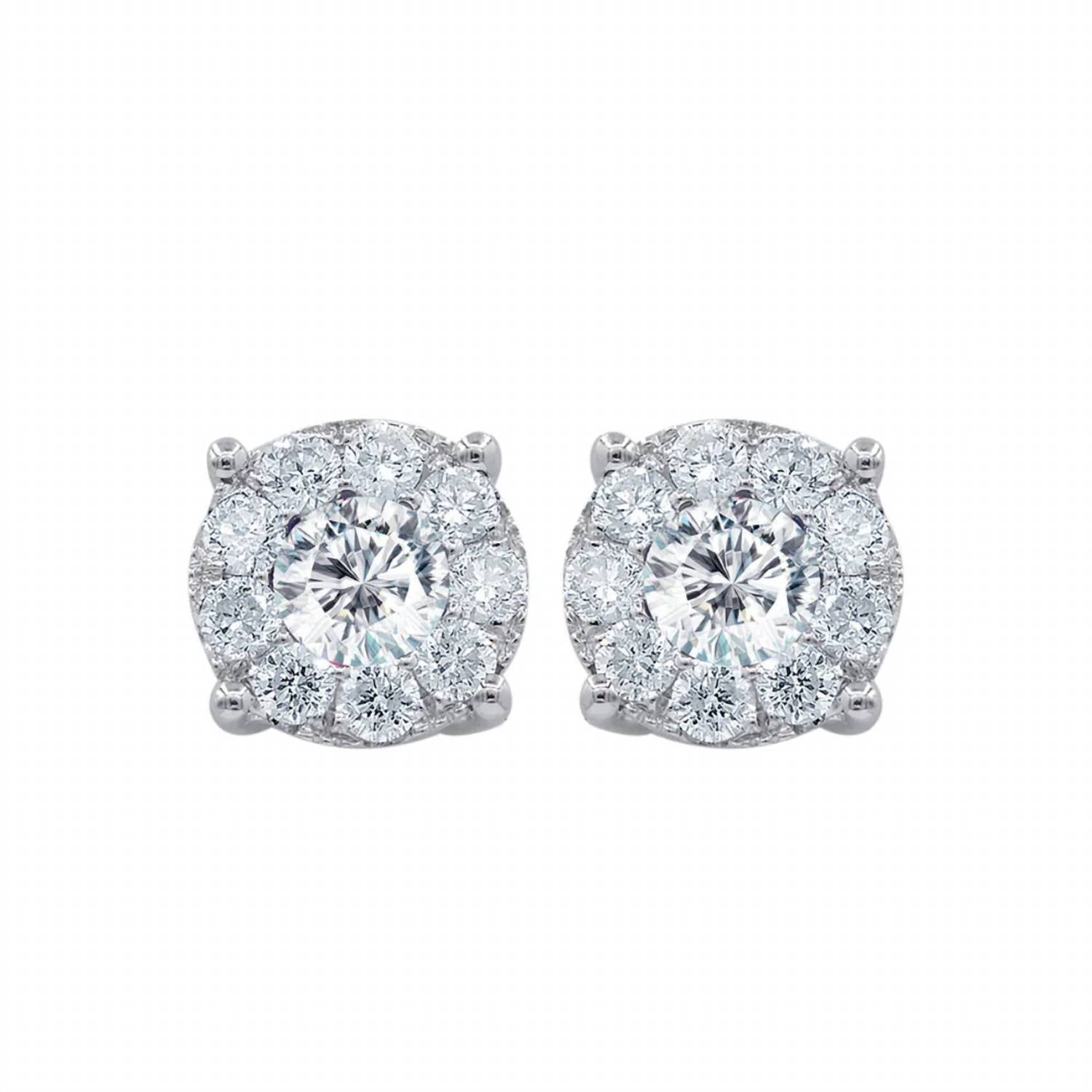 Diana M Jewels - 0.80 Cts Diamond Halo Stud Earrings