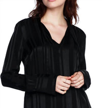bobi Split Neck Peasant Blouse in black - women's blouse - detail view